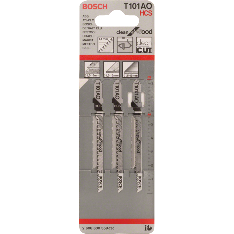 Bosch T101AO100 Jigsaw Blades – 100-Pack, 3" Length, 20 TPI, HCS, T-Shank – All-Purpose Cutting For Wood And Soft Materials