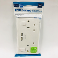 BG DOUBLE SWITCHED SOCKET + 2 X USB (3.1A OUTPUT)