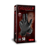 GRIPPAZ 50PK TOUGH BLACK NITRILE GLOVES- MED (10 PACKS)