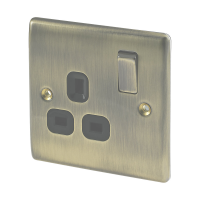 BG Nexus Antique Brass Black Insert 13A 1G Switch Socket