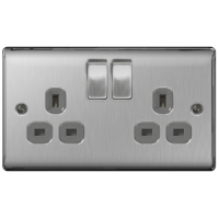 BG Nexus Metal Brushed Steel Double Socket Grey Inserts