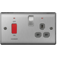 BG Nexus Metal Brushed Steel Cooker Switch & Socket Grey Ins