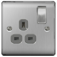 BG Nexus Metal Brushed Steel Single Socket Grey Inserts