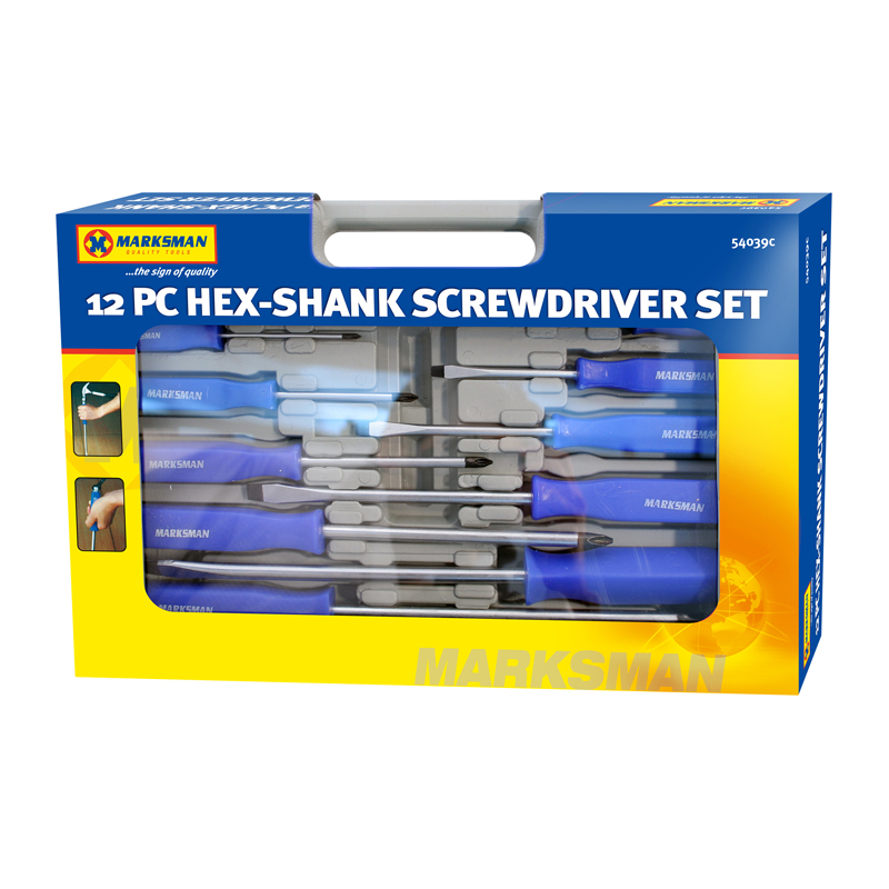 MARKSMAN 12PC HEX SHANK SCREWDRIVER SET Mark up Wholesale