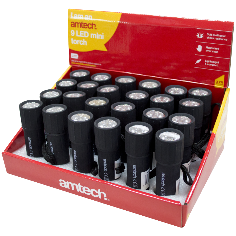 AmTech 9 Led Rubber Mini Torch + Batteries (W) Mark up Wholesale
